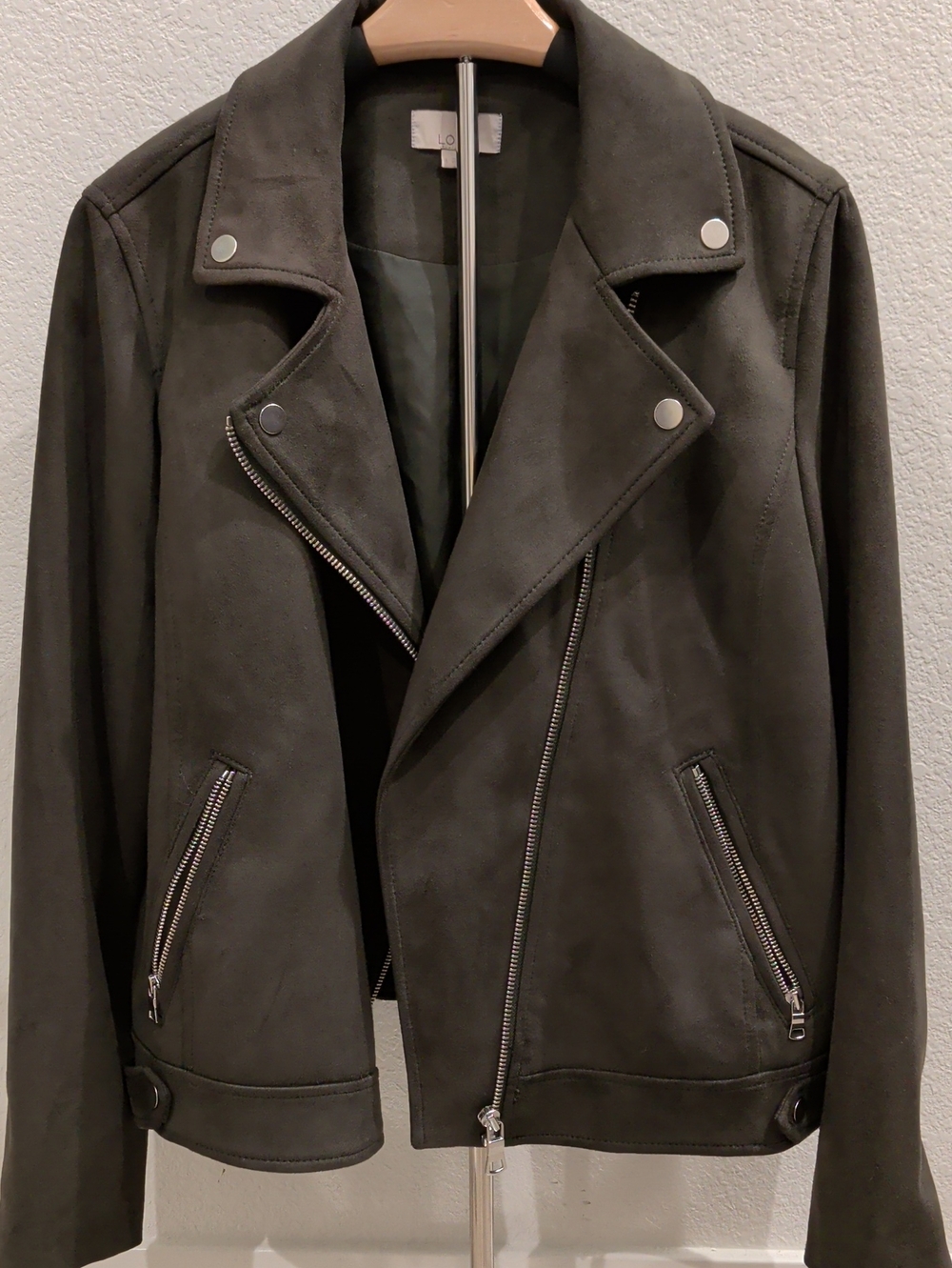 LOFT Olive Green Suede-Effect Bomber Moto Jacket